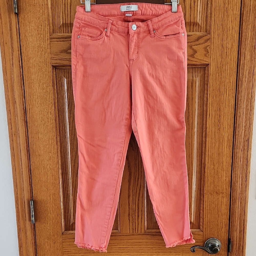 Vintage America Blues Ankle Jeans in Vibrant Coral